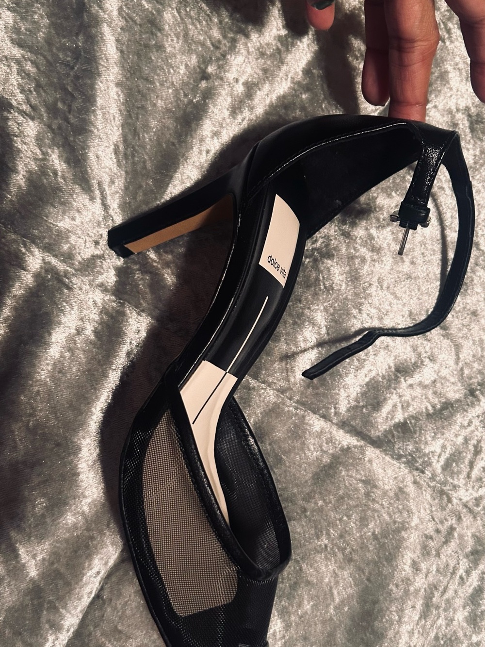 Dolce Vita Black Mesh Ankle-Strap Heels